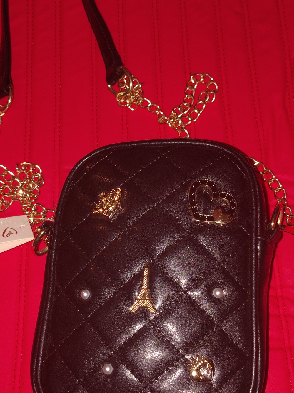 Quilted Black Crossbody Bag with Gold Accents